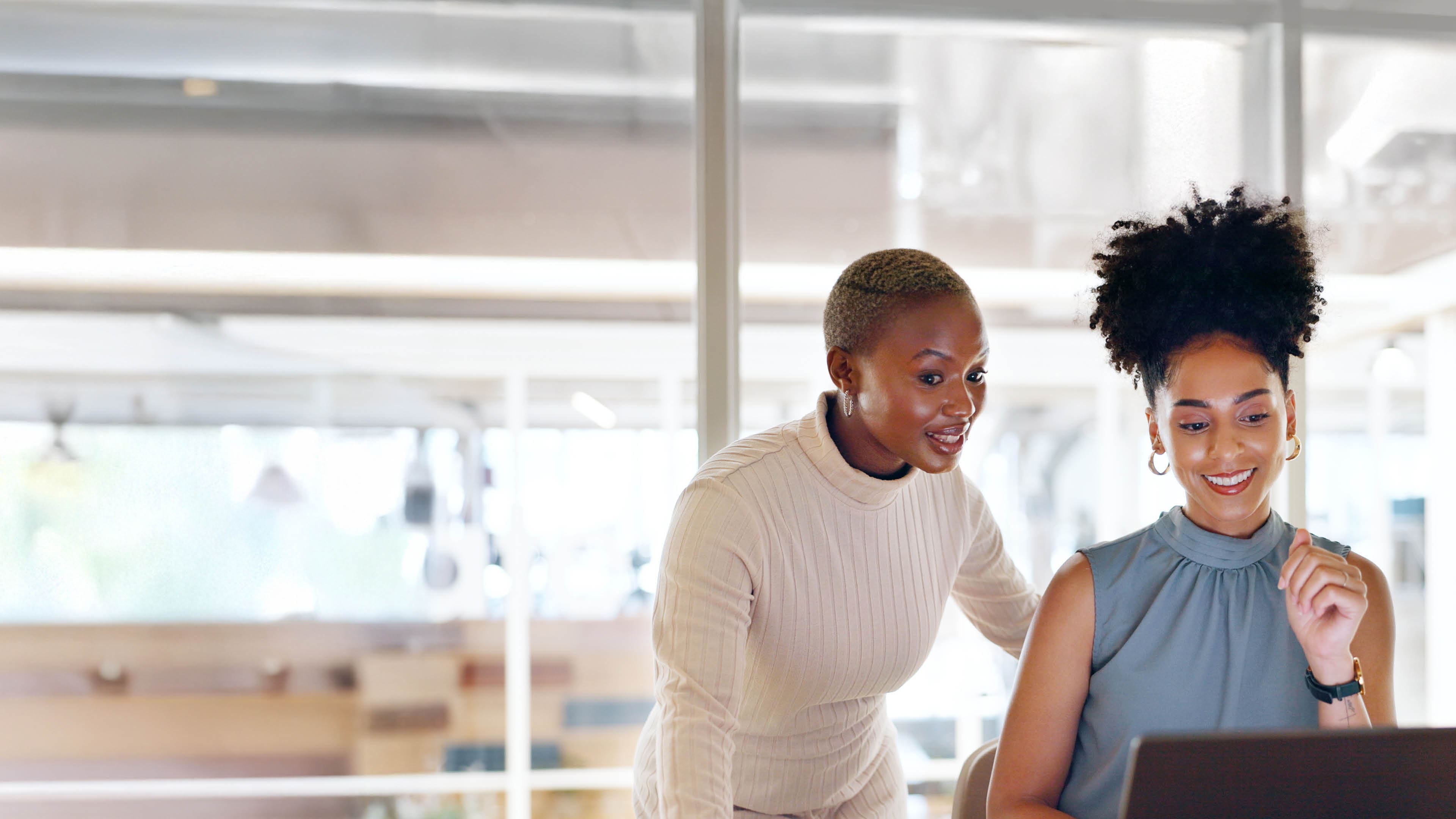 Business, black woman and employee laptop for digital marketing, connection and conversation in wor.